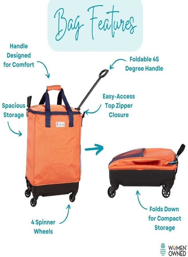 Handy Sandy Haul-It Foldable Rolling Tote - Patented Heavy-Duty Utility Bag with 8 Spinner Wheels, - Reusable Grocery Cart, Laundry Carrier, Travel Tote, Commuter Bag for Shopping & More- Orange - Image 3